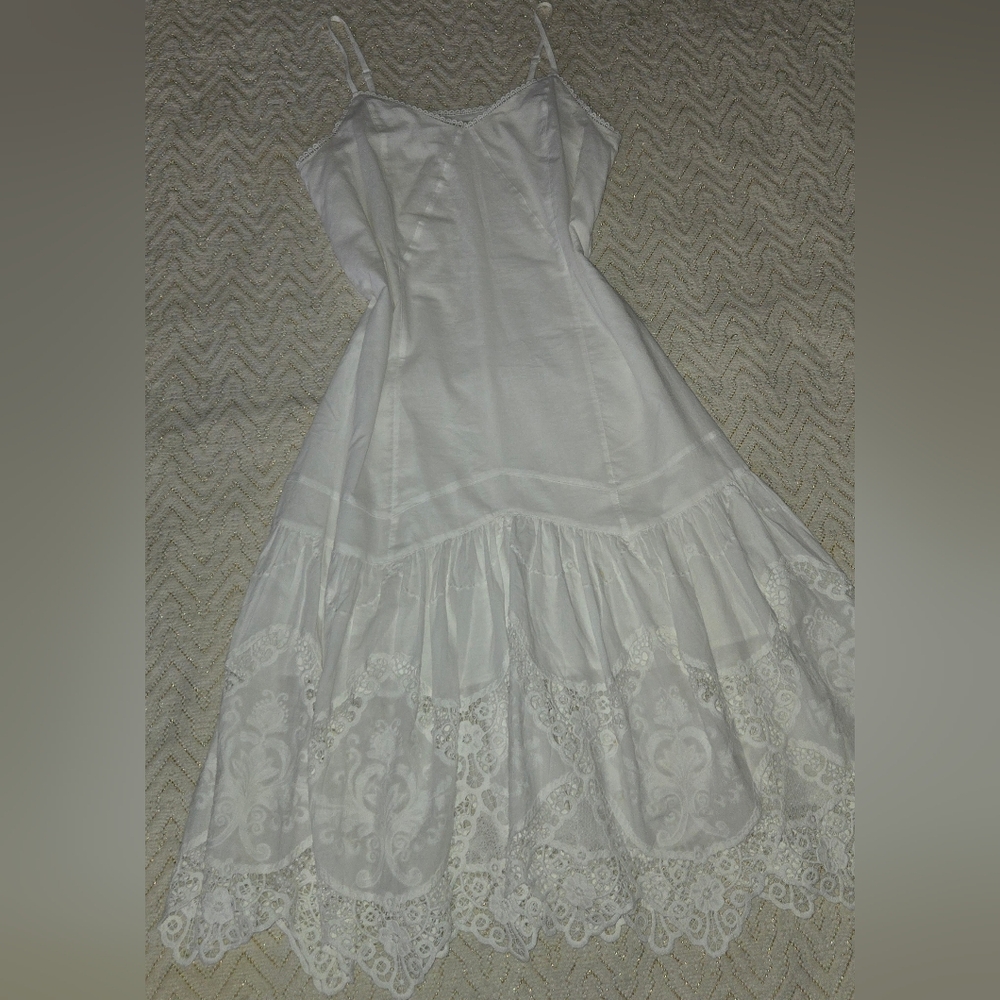 White Lace-Trim Midi Dress - Unbranded